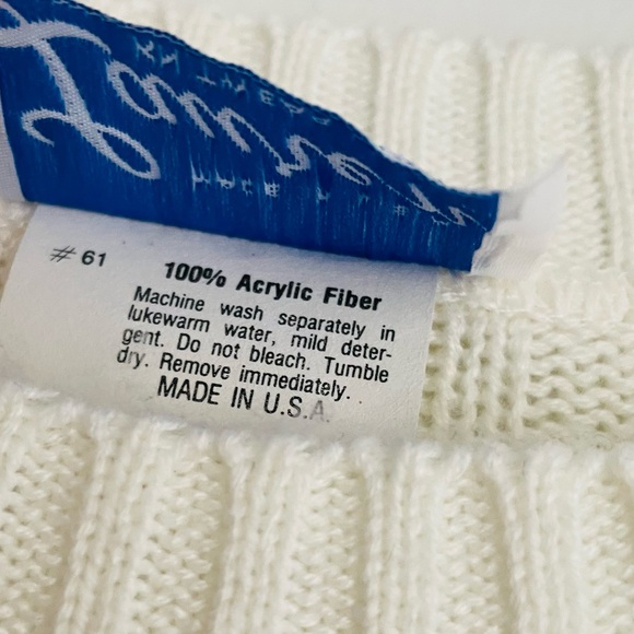 Vintage 70s 80s LAUREN KNITWEAR CORP Cream White Cable Knit Sweater - Picture 8 of 16